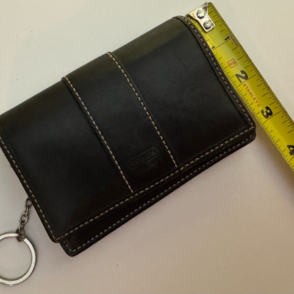 Vintage Coach Hamptons Black Leather Wallet w. White Stitching & Key Ring - Picture 8 of 16